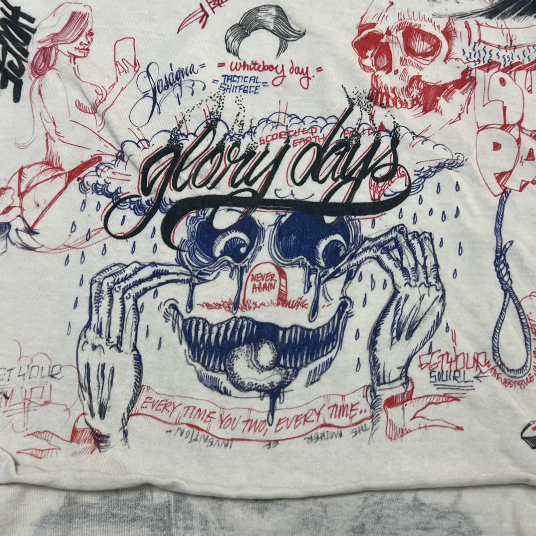 More details SAINT Mxxxxxx × BORNXRAISED BR_LS TEE/LA/WHT latest joint model LA diamond all-over long sleeves off-white S-XL super heavy work started in February, lasted three months, super complex 36 sets of screens, sketches and pictures to doubt life, super perfect reproduction of printing, genuine Czech diamonds, no pressure re-engraving